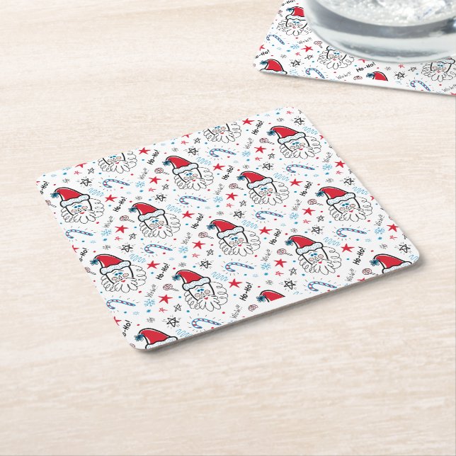 Santa illustration Christmas Stocking stuffers Square Paper Coaster (Angled)
