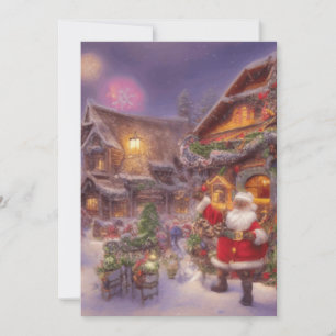 Santa In A Christmas Village Fantasy Landscape Holiday Card