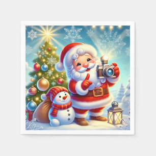 Santa  in a Festive Christmas Scene Napkin