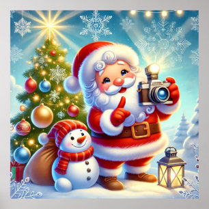 Santa in a Festive Christmas Scene Poster