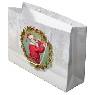Santa in a Wreath Large Gift Bag