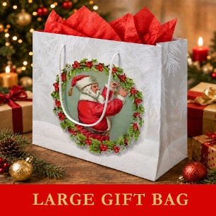 Santa in a Wreath Large Gift Bag