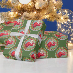 Santa in a Wreath Wrapping Paper