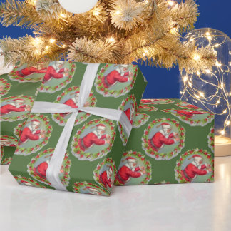 Santa in a Wreath Wrapping Paper