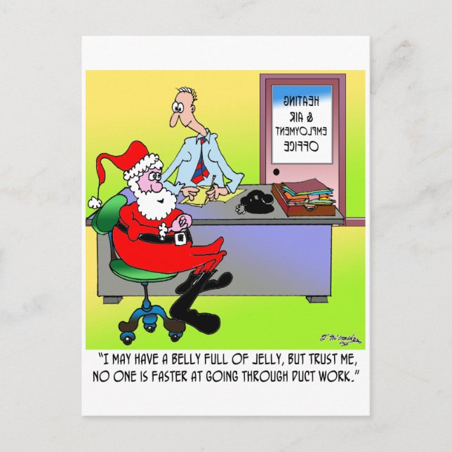 Santa In An Heating & Air Employment Office Holiday Postcard (Front)