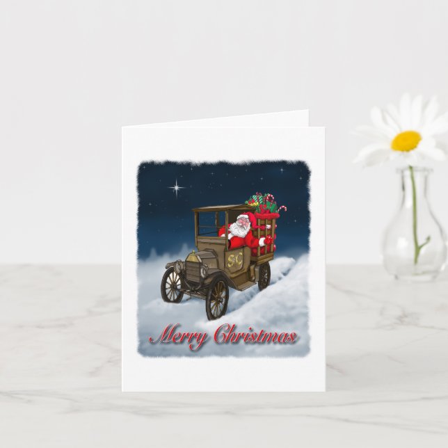 Santa in an old delivery truck Merry Christmas Card (Small Plant)
