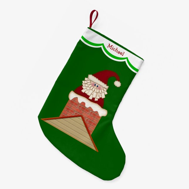Santa in Chimney Personalised Small Christmas Stocking (Front (Hanging))