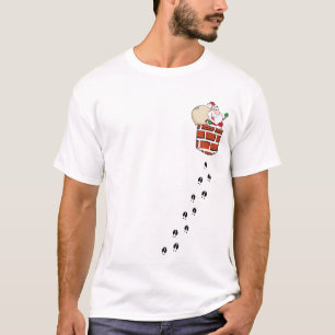Santa in Chimney with Reindeer Tracks Pocket T-Shirt