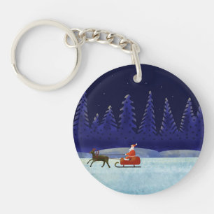 Santa in Christmas Night Key Ring