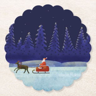 Santa in Christmas Night Paper Coaster