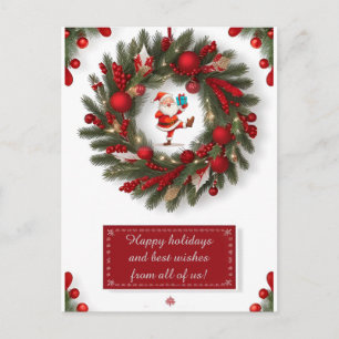 🎅 Santa in Christmas Wreath Festive Greenery Red Holiday Postcard