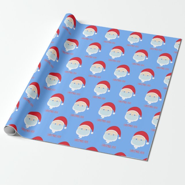 Santa in Face Mask Christmas 2020 Wrapping Paper (Unrolled)