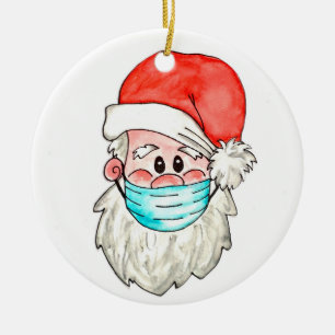 Santa in facemask christmas holiday tree dec ceramic tree decoration