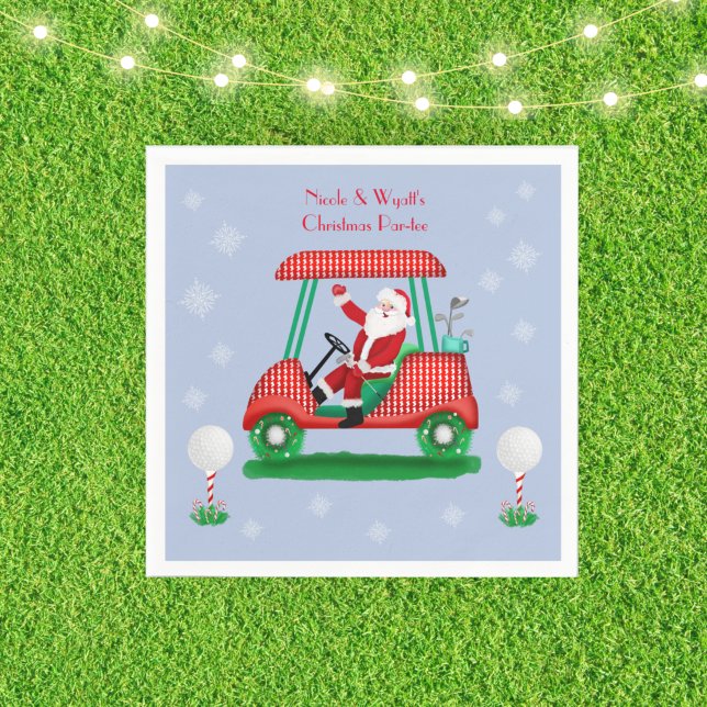 Santa In Golf Cart Christmas Name Paper Napkin (Creator Uploaded)