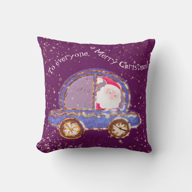 Santa in his car at Christmas Cushion (Front)
