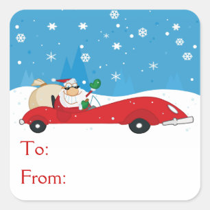 Santa In His Red Convertible Square Sticker