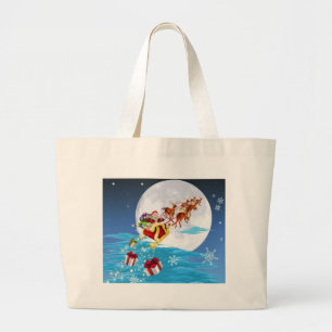 Santa in his sled large tote bag