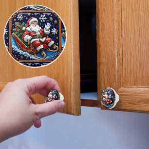 Santa in His Sleigh Christmas Ceramic Knob