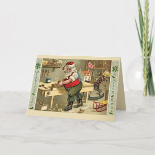 Santa in his workshop holiday card
