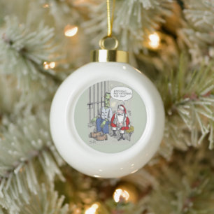 Santa In Jail ceramic Christmas ball ornament