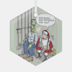Santa In Jail hexagon glass ornament
