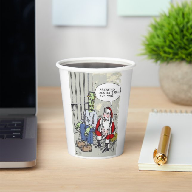 Santa In Jail paper cups (Insitu)