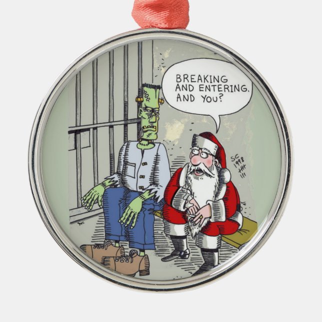 Santa In Jail round premium ornament (Front)