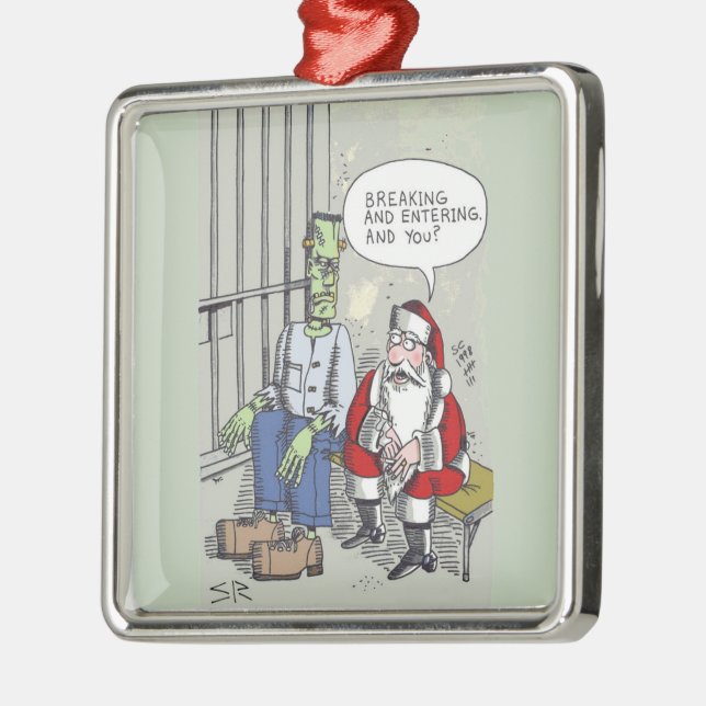 Santa In Jail square premium ornament (Left)
