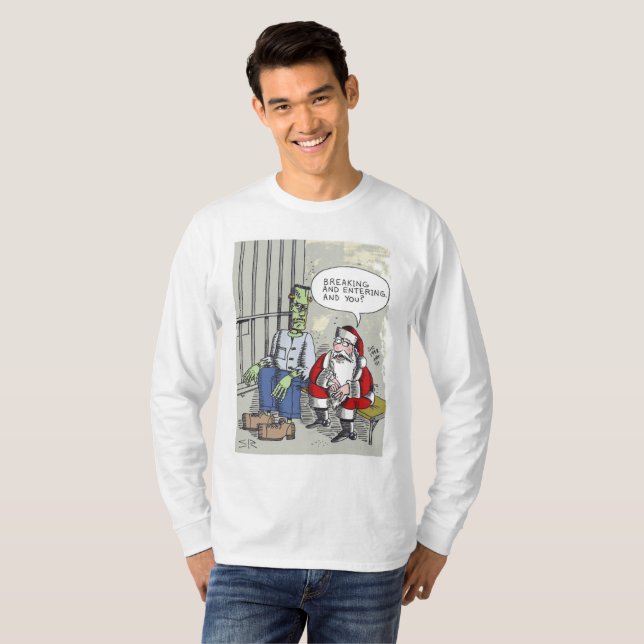 Santa In Jail white long sleeve shirt (Front Full)
