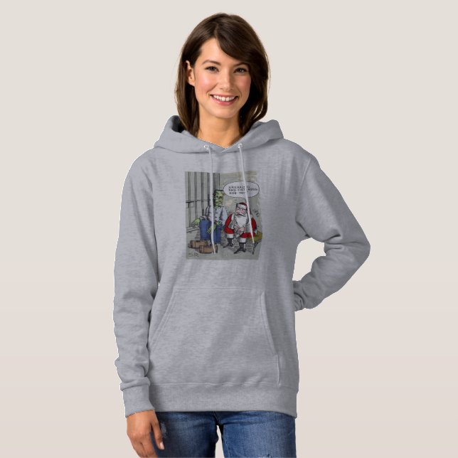 Santa In Jail women grey hooded sweatshirt (Front Full)