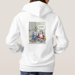 Santa In Jail women white hooded sweatshirt back