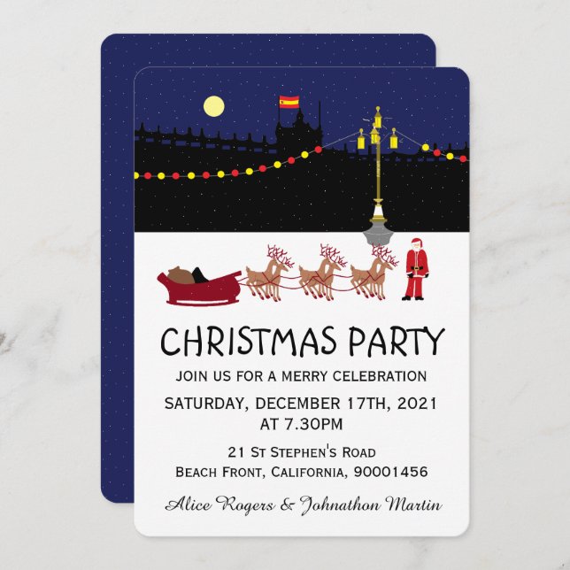 Santa In Madrid Christmas Party Invitation (Front/Back)