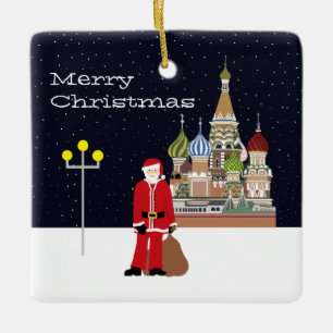 Santa In Moscow Christmas Ceramic Ornament