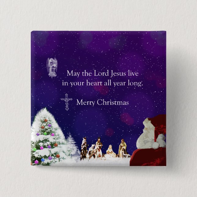 Santa in Nativity 15 Cm Square Badge (Front)