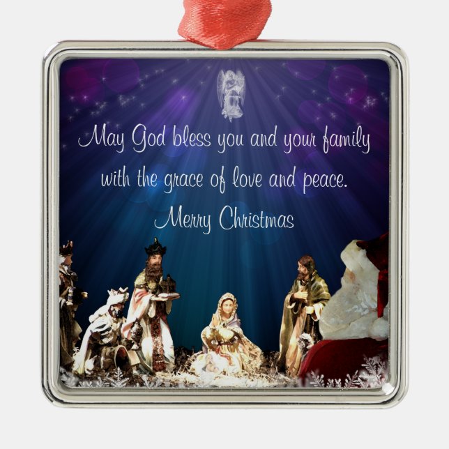 Santa in Nativity Metal Tree Decoration (Front)