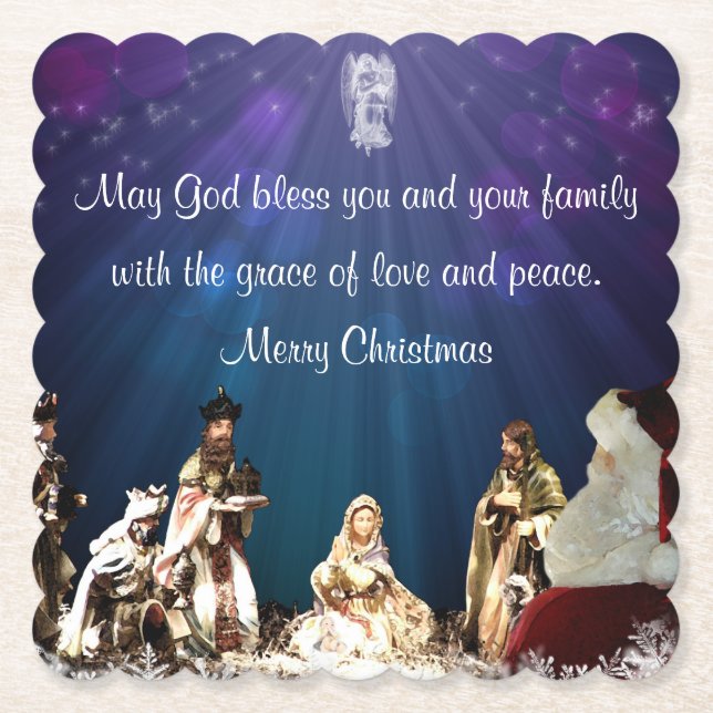 Santa in Nativity Paper Coaster (Front)