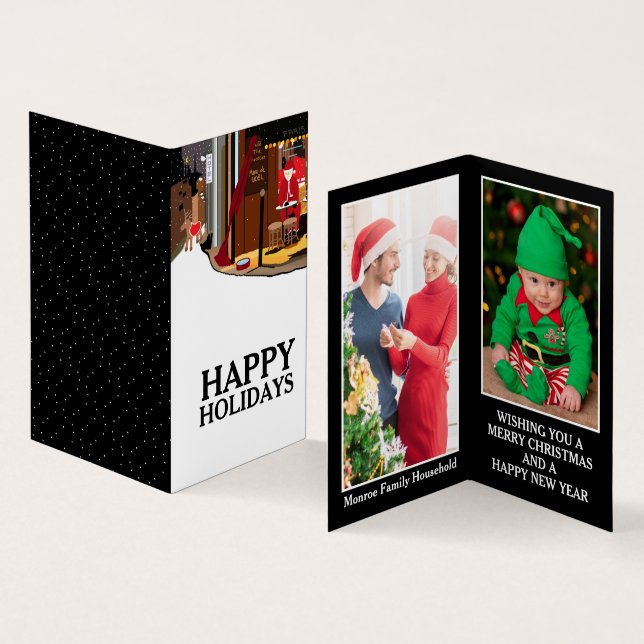 Santa In Paris, Family Photo Christmas Card (Inside and Outside)