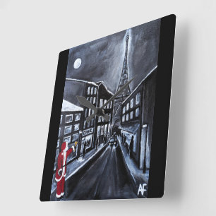 Santa in Paris Painting by Alfred Fox Square Wall Clock