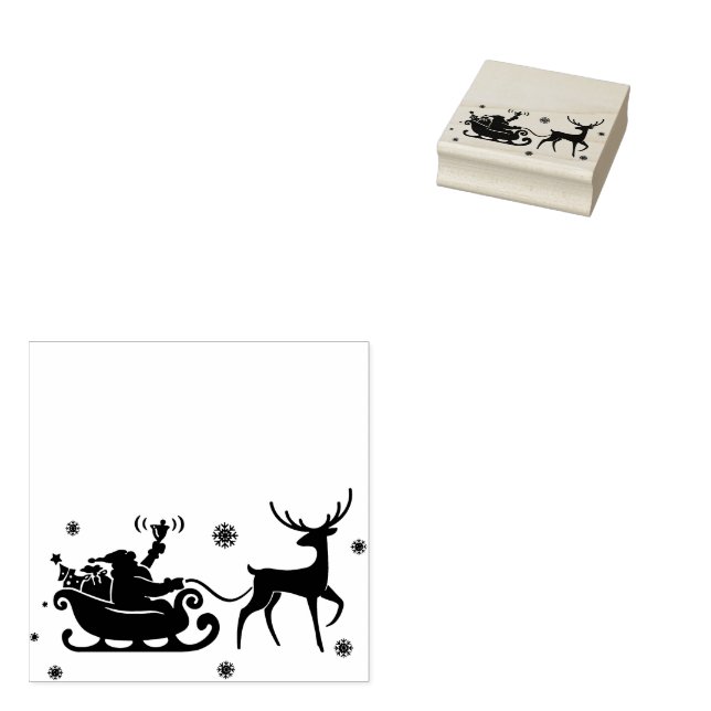 Santa in Sleigh Merry Christmas Stamp (Stamped)