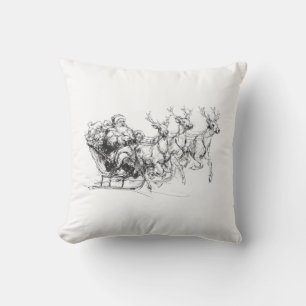 Santa in Sleigh – Minimal Christmas Sketch Cushion