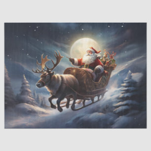 Santa in Sleigh Under Moonlit Sky Decoupage Craft Tissue Paper