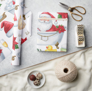 Santa in Spa Bathtub Christmas themed Wrapping Paper