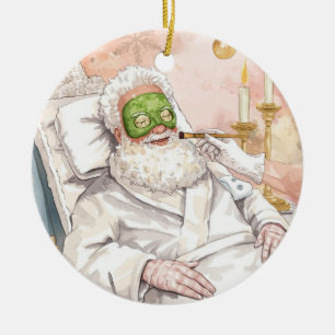 Santa in the Bathtub Spa Christmas themed Ceramic Tree Decoration
