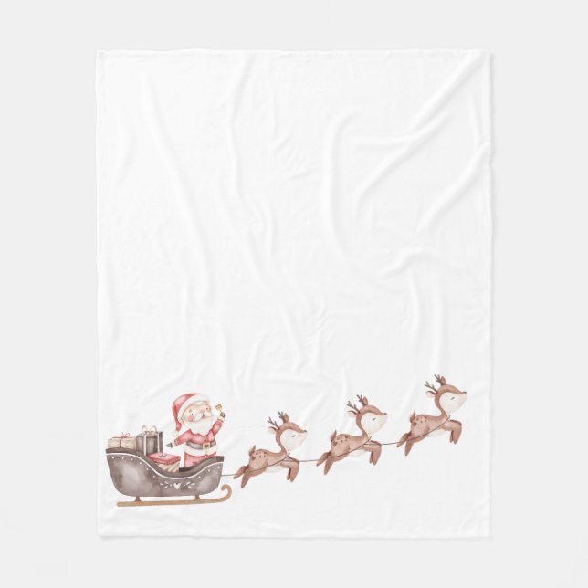 Santa in the Sleigh Fleece Blanket (Front)