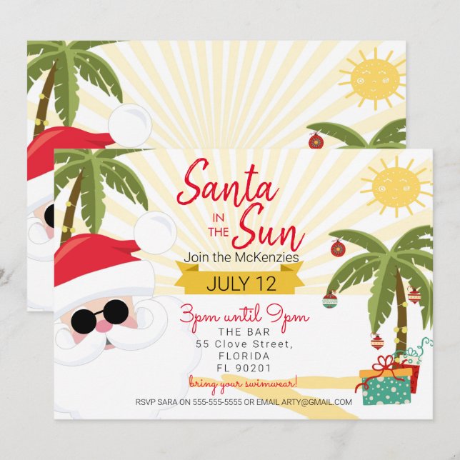 Santa in the sun summer party Australian Christmas Invitation (Front/Back)