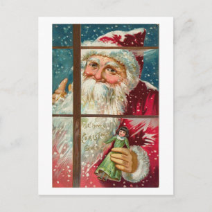 Santa in the Window Holiday Postcard