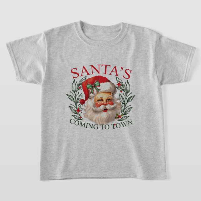 Santa in Town Kid's Christmas T-shirts (Laydown)