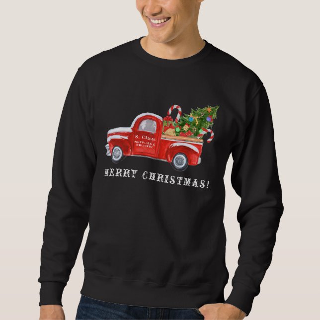 Santa in Vintage Red Christmas Truck Window  Sweatshirt (Front)