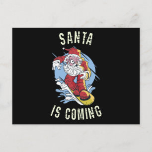 Santa is coming by snowboard postcard