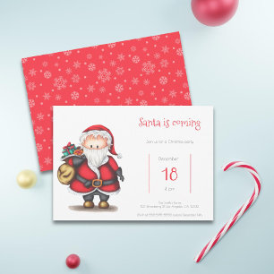 Santa is Coming Cute Santa Claus with Presents Invitation
